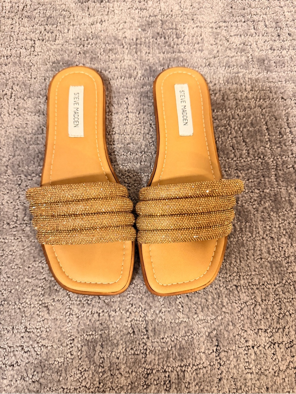 Steve Madden Metallic Gold Beaded Slide Sandals - Women's